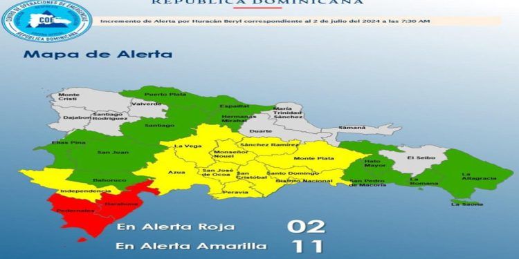 Barahona y Pedernales en alerta roja por huracán Beryl.