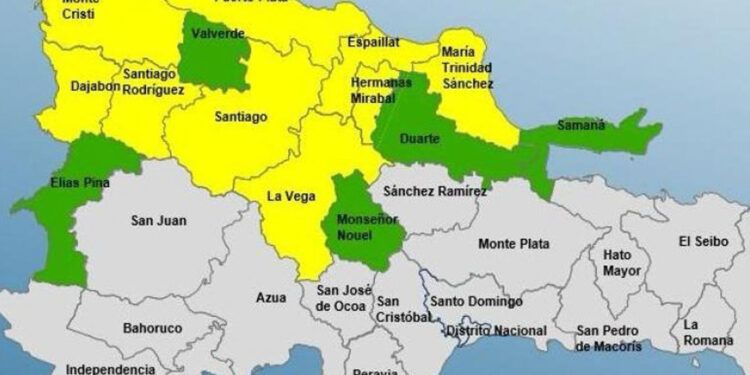 COE eleva a 9 las provincias en alerta amarilla y mantiene 5 en verde por lluvias