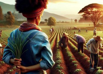 Imagen de personas en labores de siempre en una plantación.