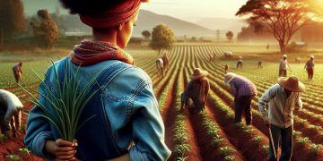 Imagen de personas en labores de siempre en una plantación.