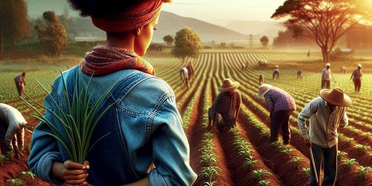 Imagen de personas en labores de siempre en una plantación.
