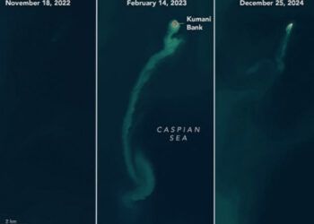 La NASA capta una isla fantasma tras erupción de volcán de lodo en Azerbaiyán